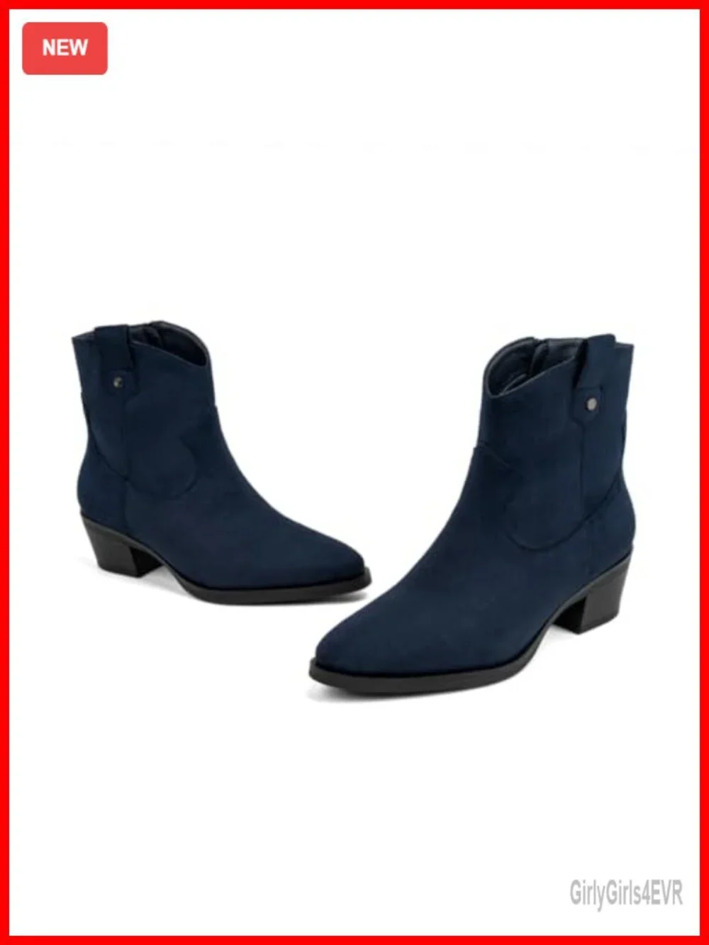 Women's Western Ankle Boots Pointed Toe Low Chunky Heel Side Zipper Faux Suede